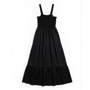 VETTA Black Linen Tencel Smocked Tiered Maxi Sundress Size Medium
